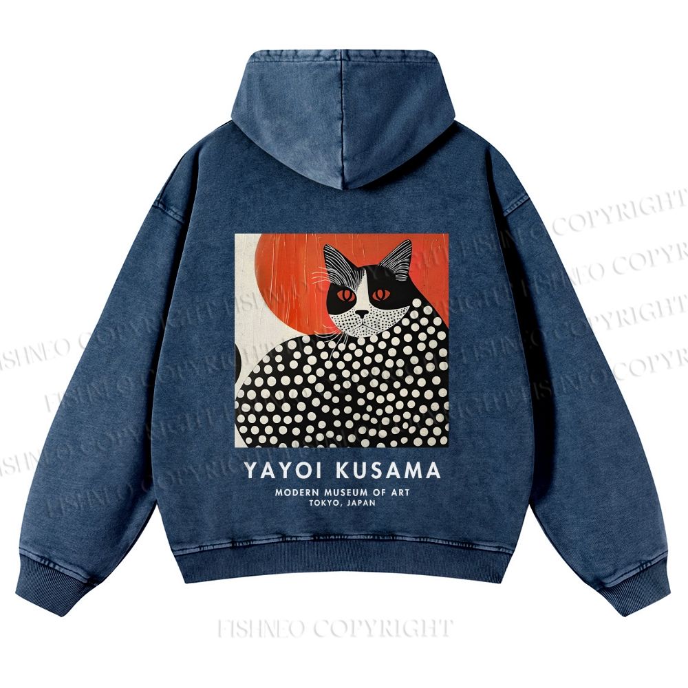 Casual Yayoi Kusama Cat Printed Washed Hoodie