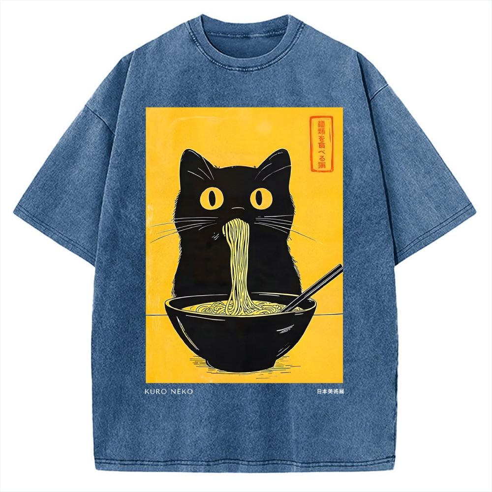 Ramen Cat Japanese Art Vintage Washed T-shirt