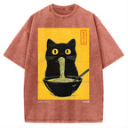 Ramen Cat Japanese Art Vintage Washed T-shirt