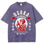 Unisex Osaka Dotonbori Drunken Octopus Printed Washed Tee