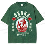 Unisex Osaka Dotonbori Drunken Octopus Printed Washed Tee