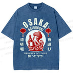 Unisex Osaka Dotonbori Drunken Octopus Printed Washed Tee