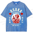 Unisex Osaka Dotonbori Drunken Octopus Printed Washed Tee