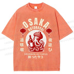 Unisex Osaka Dotonbori Drunken Octopus Printed Washed Tee
