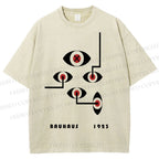 Unisex Bauhaus Geometric Eyes Printed Washed Tee