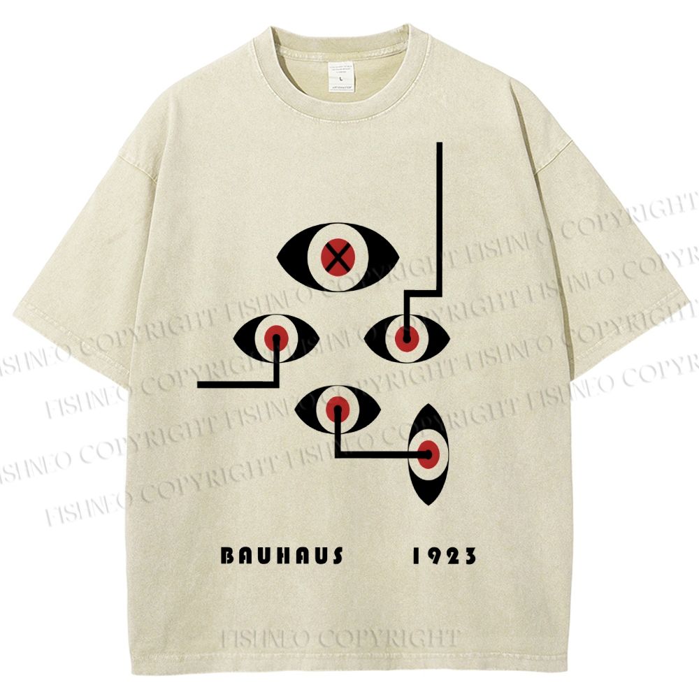 Unisex Bauhaus Geometric Eyes Printed Washed Tee