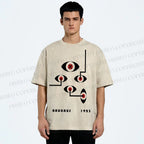 Unisex Bauhaus Geometric Eyes Printed Washed Tee