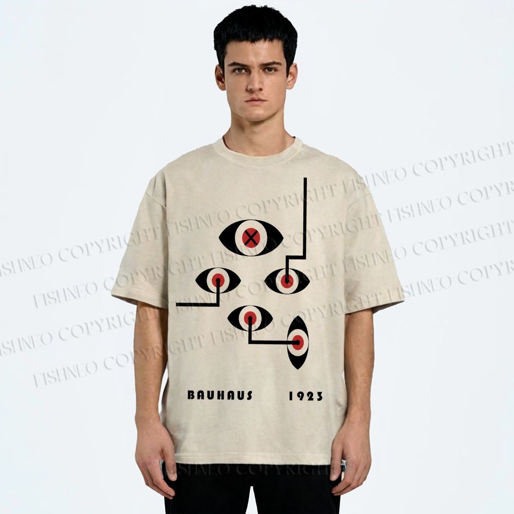 Unisex Bauhaus Geometric Eyes Printed Washed Tee