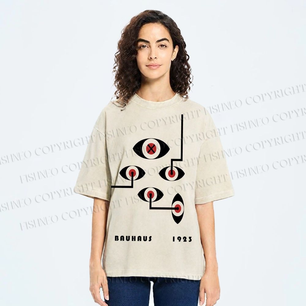 Unisex Bauhaus Geometric Eyes Printed Washed Tee