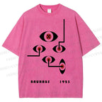 Unisex Bauhaus Geometric Eyes Printed Washed Tee