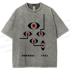Unisex Bauhaus Geometric Eyes Printed Washed Tee