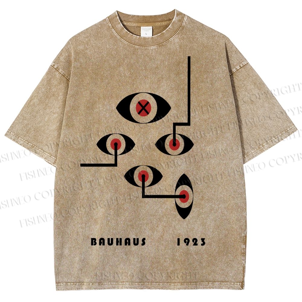 Unisex Bauhaus Geometric Eyes Printed Washed Tee
