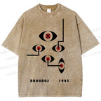 Unisex Bauhaus Geometric Eyes Printed Washed Tee