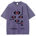 Unisex Bauhaus Geometric Eyes Printed Washed Tee
