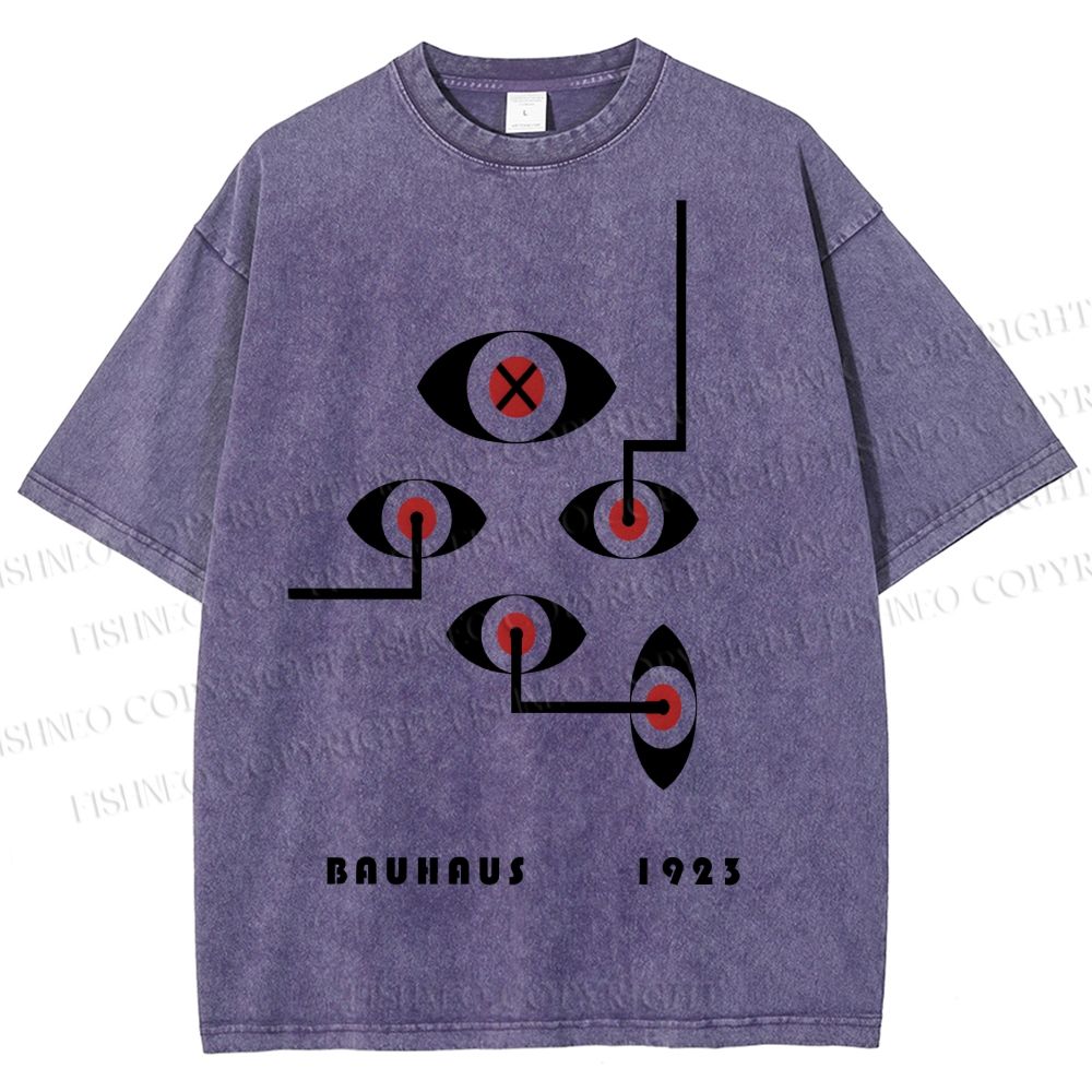 Unisex Bauhaus Geometric Eyes Printed Washed Tee