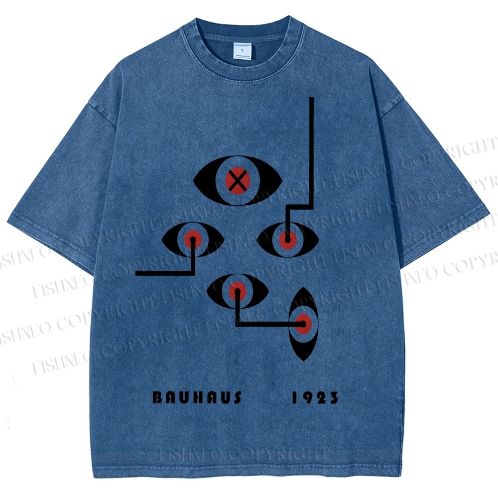 Unisex Bauhaus Geometric Eyes Printed Washed Tee