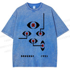 Unisex Bauhaus Geometric Eyes Printed Washed Tee