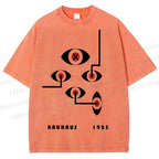 Unisex Bauhaus Geometric Eyes Printed Washed Tee