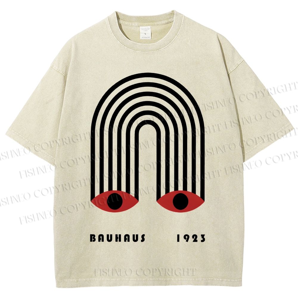 Unisex Bauhaus Geometric Eyes Printed Washed Tee