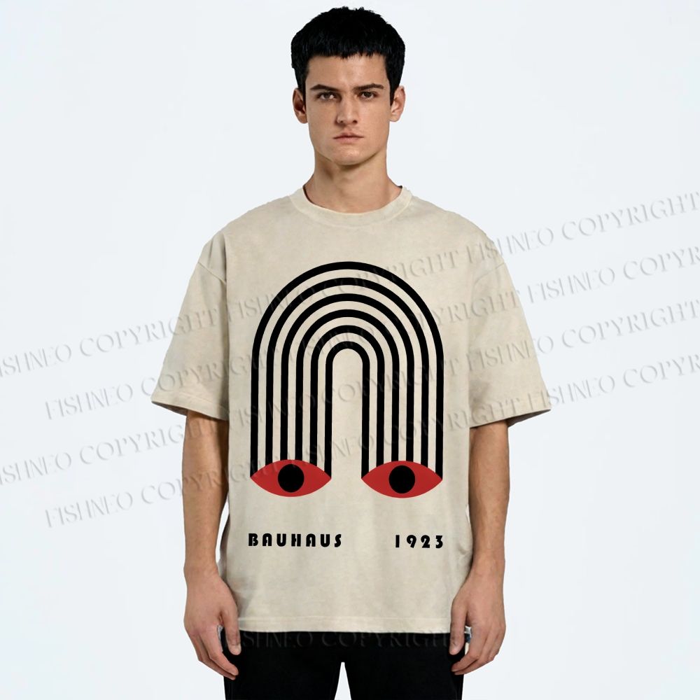Unisex Bauhaus Geometric Eyes Printed Washed Tee