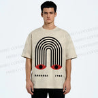 Unisex Bauhaus Geometric Eyes Printed Washed Tee