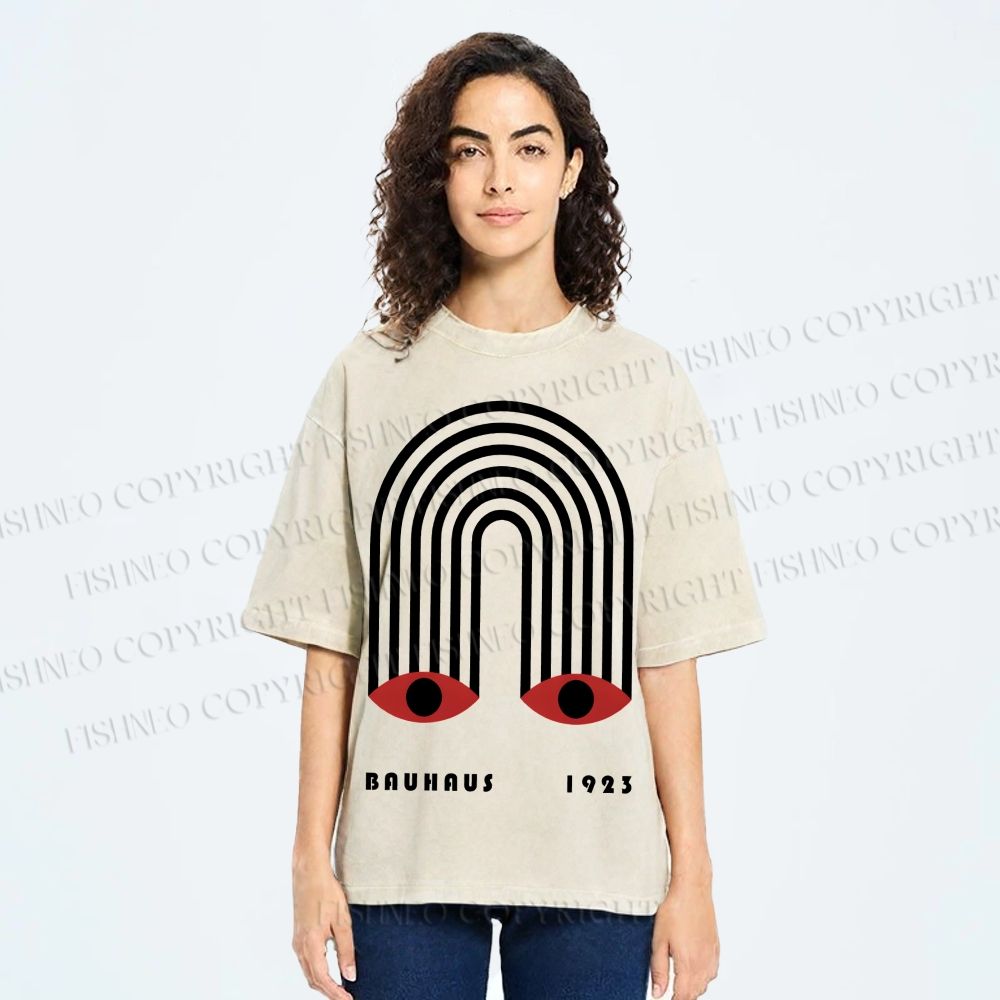 Unisex Bauhaus Geometric Eyes Printed Washed Tee