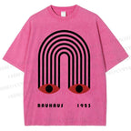 Unisex Bauhaus Geometric Eyes Printed Washed Tee