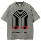 Unisex Bauhaus Geometric Eyes Printed Washed Tee