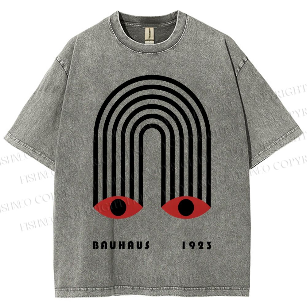 Unisex Bauhaus Geometric Eyes Printed Washed Tee