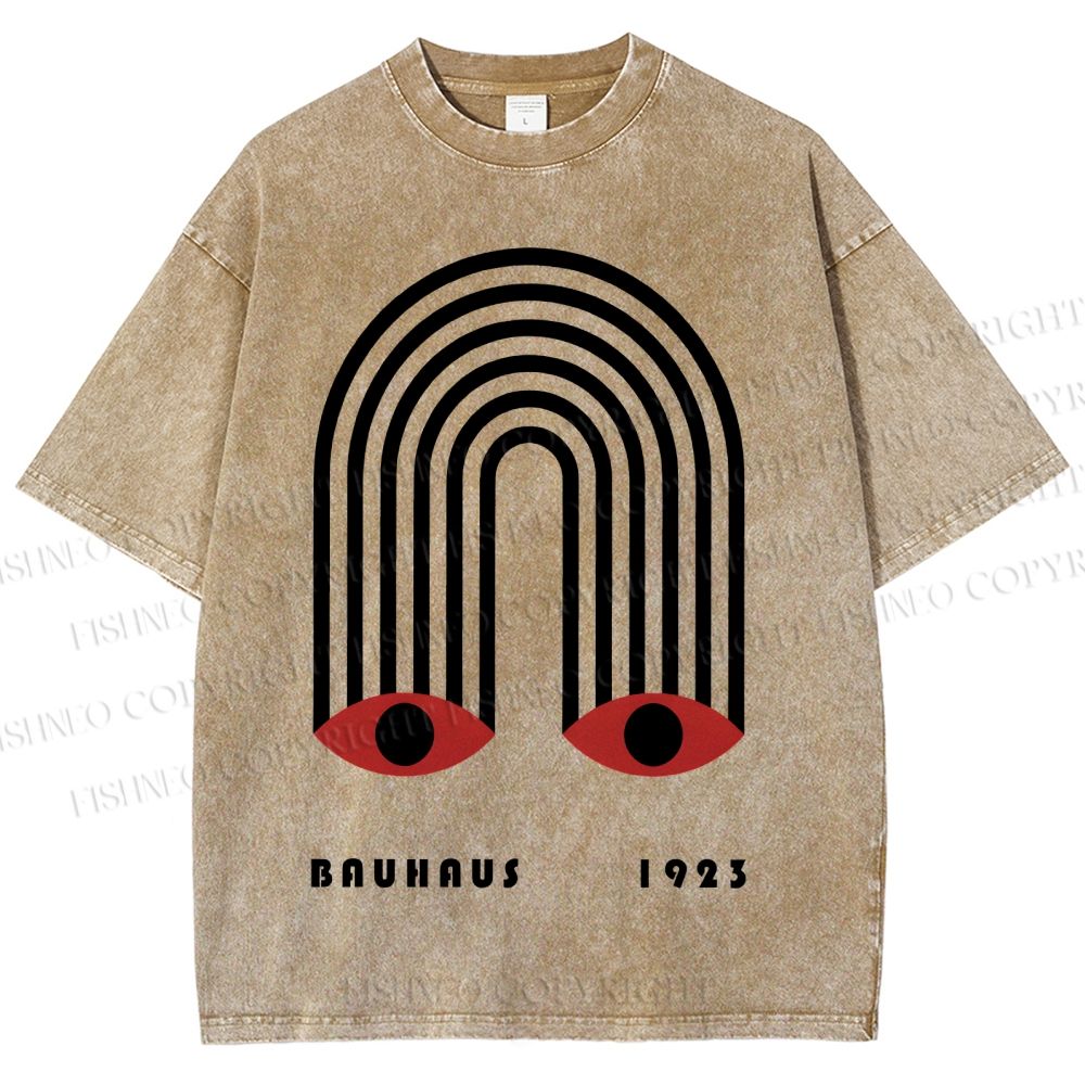 Unisex Bauhaus Geometric Eyes Printed Washed Tee