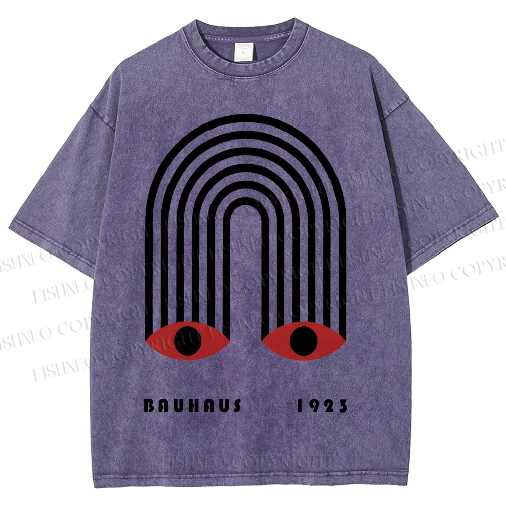 Unisex Bauhaus Geometric Eyes Printed Washed Tee