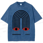 Unisex Bauhaus Geometric Eyes Printed Washed Tee