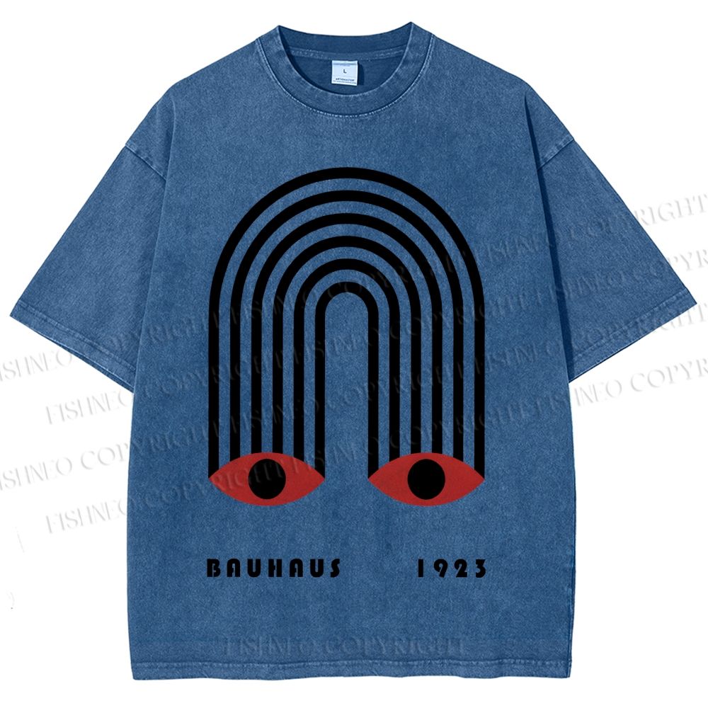 Unisex Bauhaus Geometric Eyes Printed Washed Tee