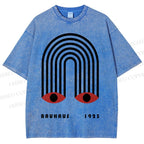 Unisex Bauhaus Geometric Eyes Printed Washed Tee