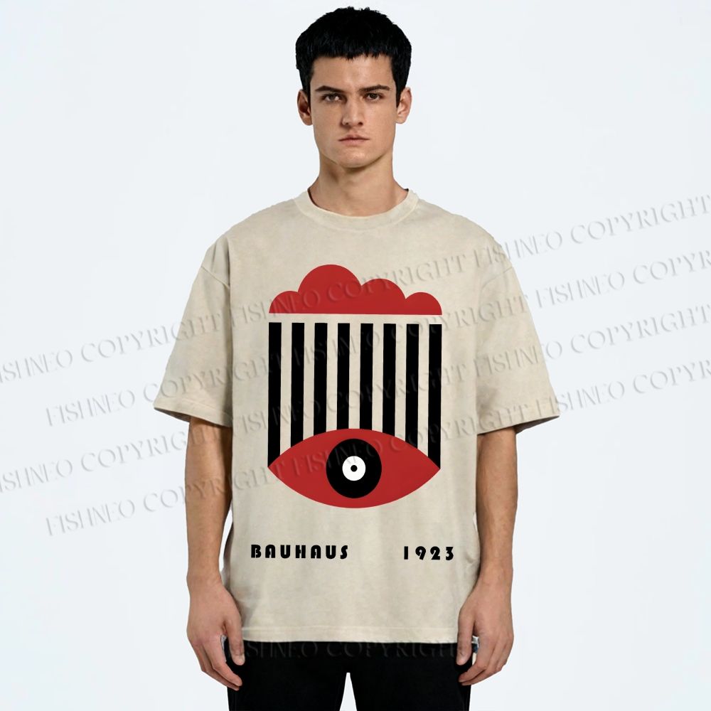 Unisex Bauhaus Geometric Eyes Printed Washed Tee