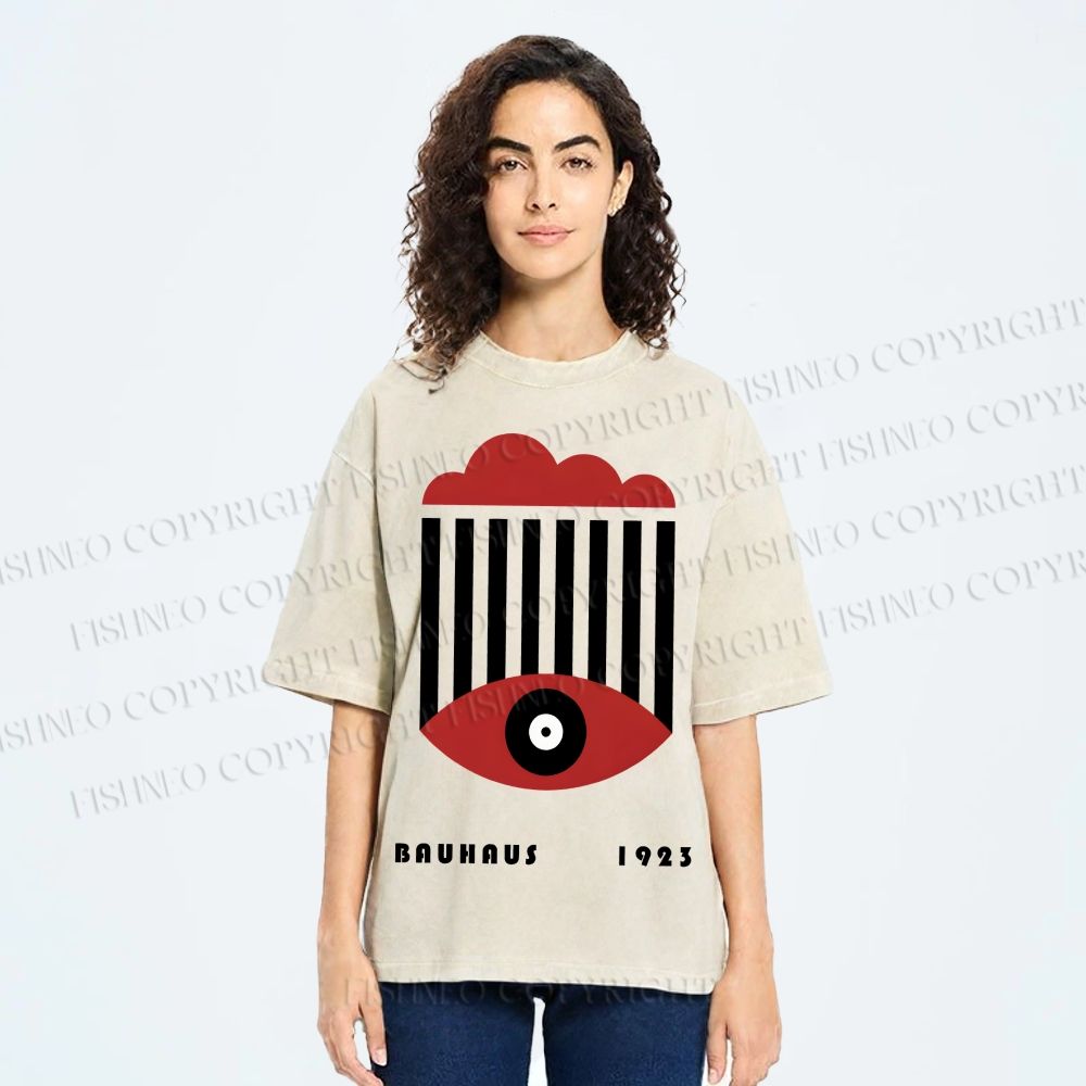 Unisex Bauhaus Geometric Eyes Printed Washed Tee