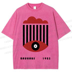 Unisex Bauhaus Geometric Eyes Printed Washed Tee