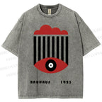 Unisex Bauhaus Geometric Eyes Printed Washed Tee
