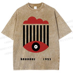 Unisex Bauhaus Geometric Eyes Printed Washed Tee