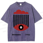 Unisex Bauhaus Geometric Eyes Printed Washed Tee