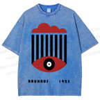 Unisex Bauhaus Geometric Eyes Printed Washed Tee