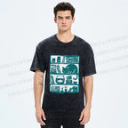 Unisex Vintage Cat Bookshelf Fish Tank Printed Washed Tee