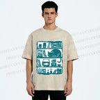 Unisex Vintage Cat Bookshelf Fish Tank Printed Washed Tee
