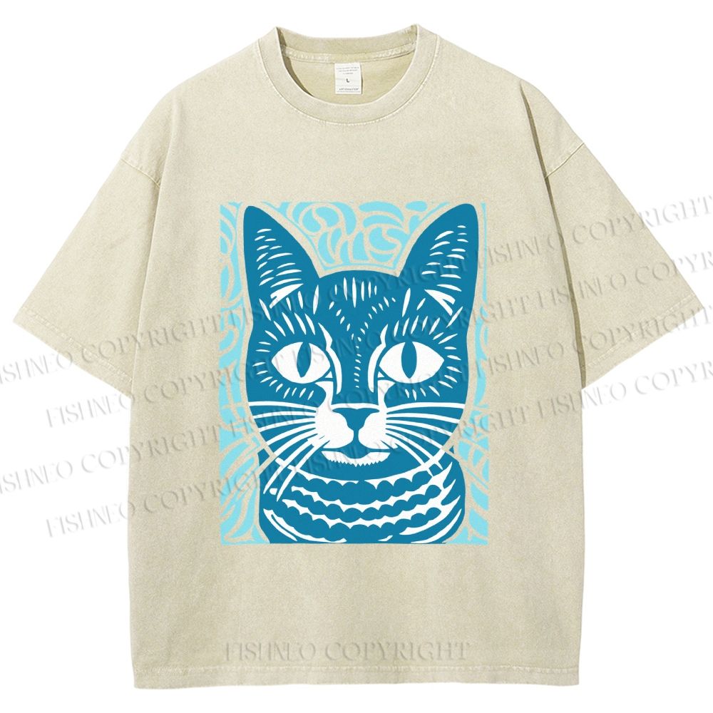 Unisex Vintage Cat Graffiti Printed Washed Tee