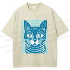 Unisex Vintage Cat Graffiti Printed Washed Tee