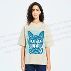 Unisex Vintage Cat Graffiti Printed Washed Tee