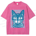 Unisex Vintage Cat Graffiti Printed Washed Tee