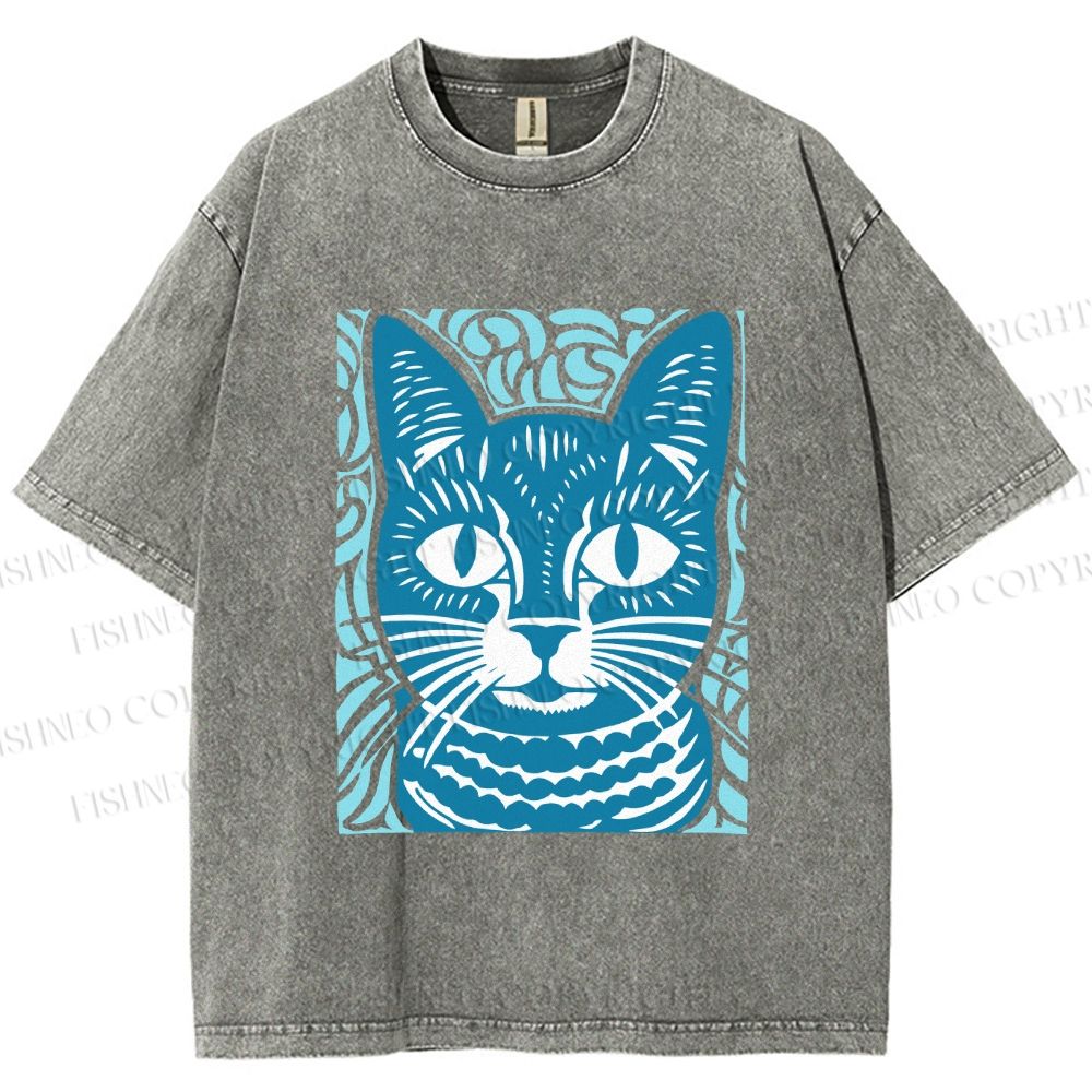Unisex Vintage Cat Graffiti Printed Washed Tee