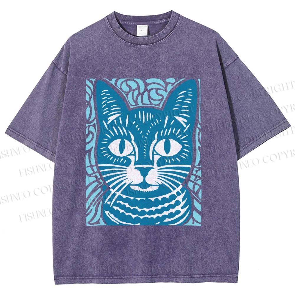 Unisex Vintage Cat Graffiti Printed Washed Tee