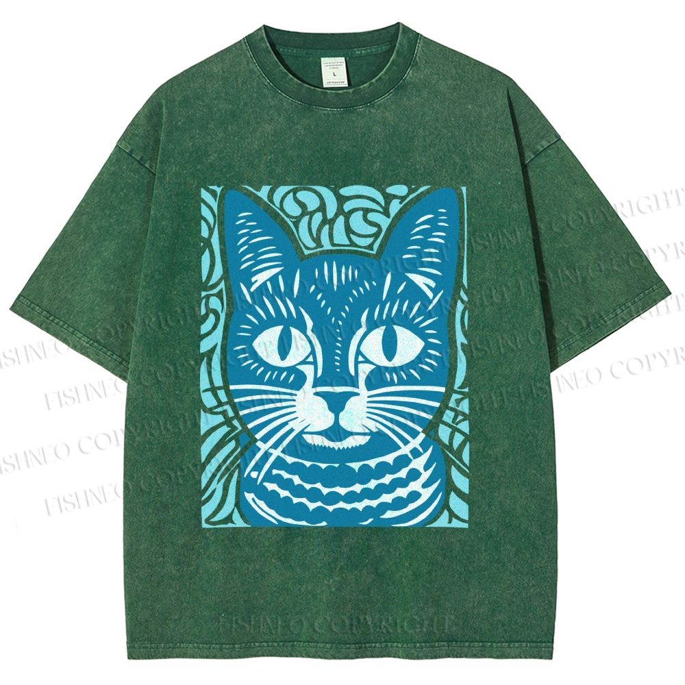 Unisex Vintage Cat Graffiti Printed Washed Tee